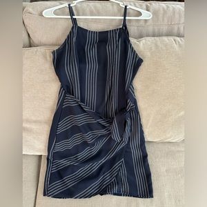 Cute short navy dress with white stripes and side tie